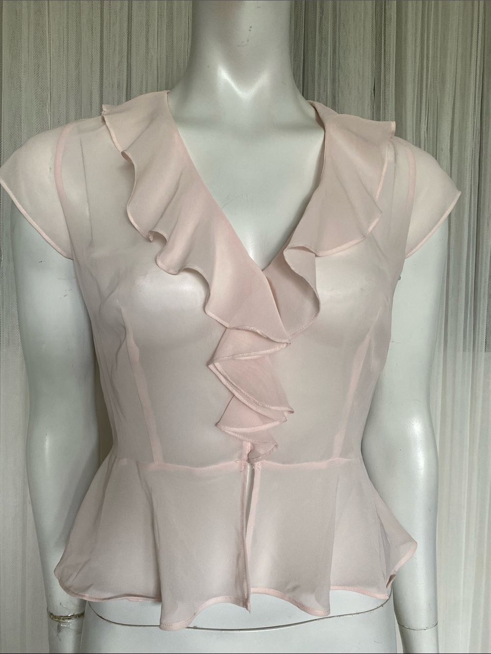 Victoria's Secret Sheer Blouse Pyjama Top in Light Pink Ruffle Peplum Small